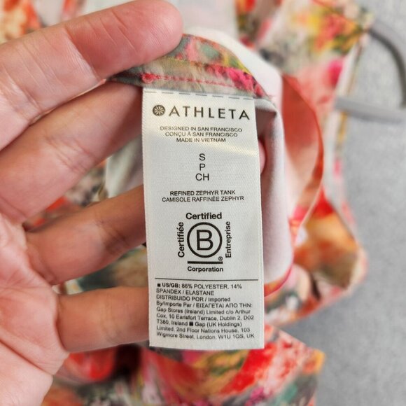 Athleta Top Womens SP Pink Watercolor Zephyr Tank Silky Sleek Side Slits Cooling - Picture 7 of 11